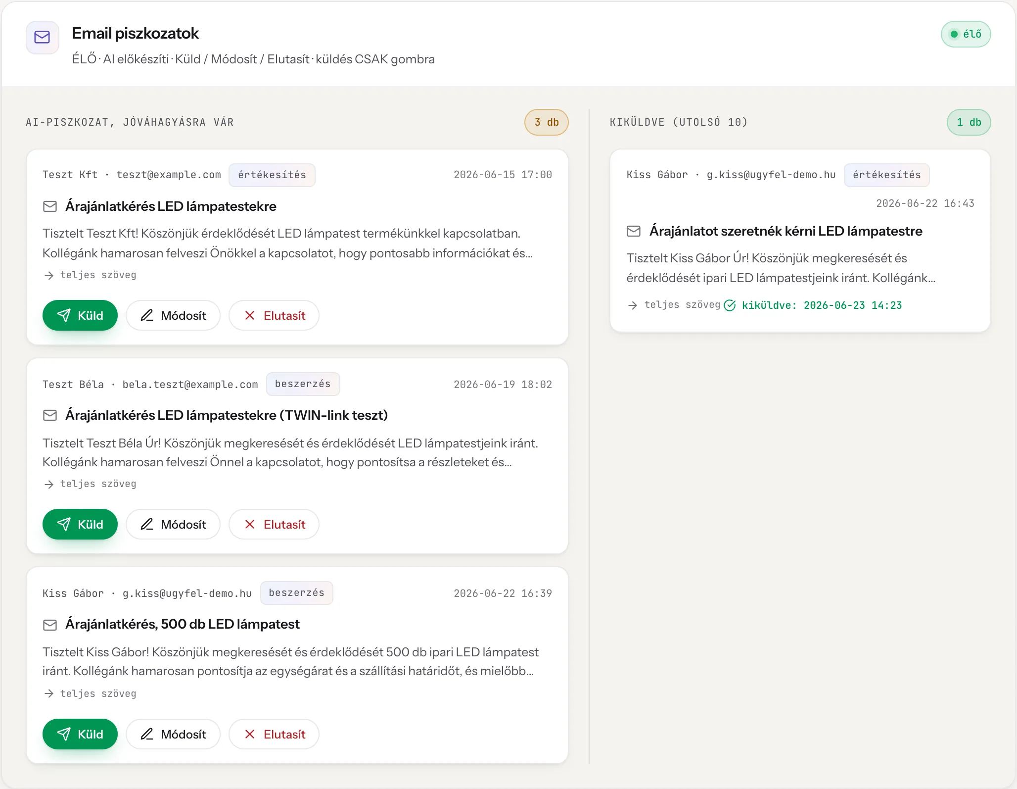 Inbox module: email drafts in the cockpit